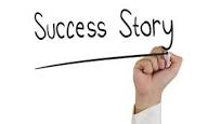Clip art of a hand writing Success Story on a white background.