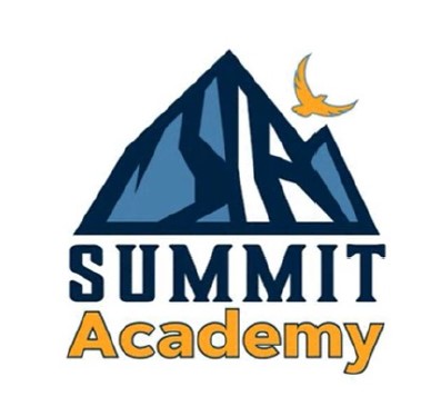 Summit Academy's Logo (blue mountain peak with Summit Academy words below)