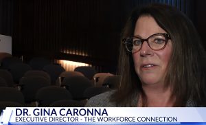 Thumbnail photo of video where The Workforce Connection's Executive DIrector is being interviewed after giving a presentation in Rockford IL.